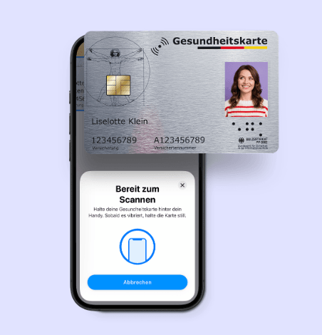 Einfach Gesundheitskarte an die App halten und das Rezept wird ausgelesen.
