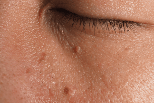 Das Bild zeigt Warzen im Gesicht unter dem Auge.